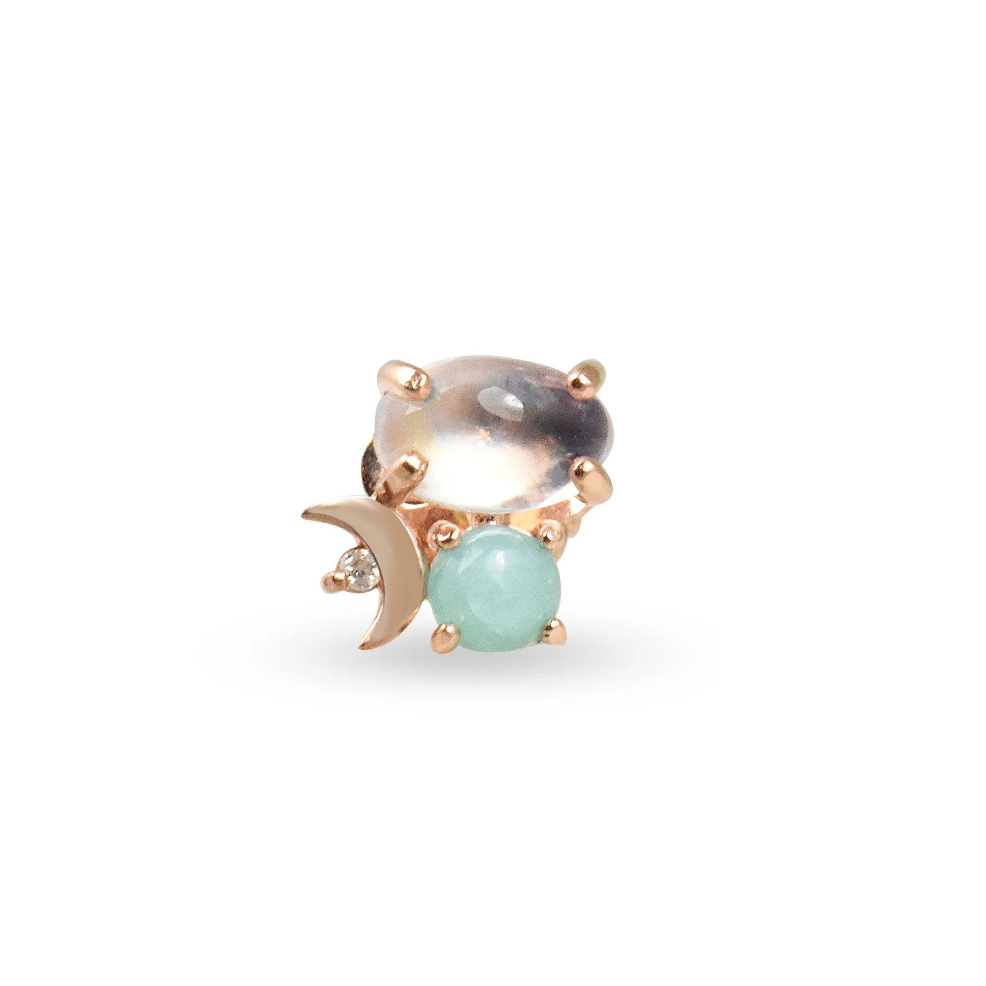Gemstone & Diamond 14K Crescent Moon Stud