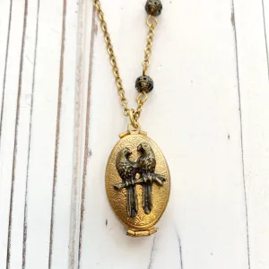 Gilded Lovebird Locket Necklace