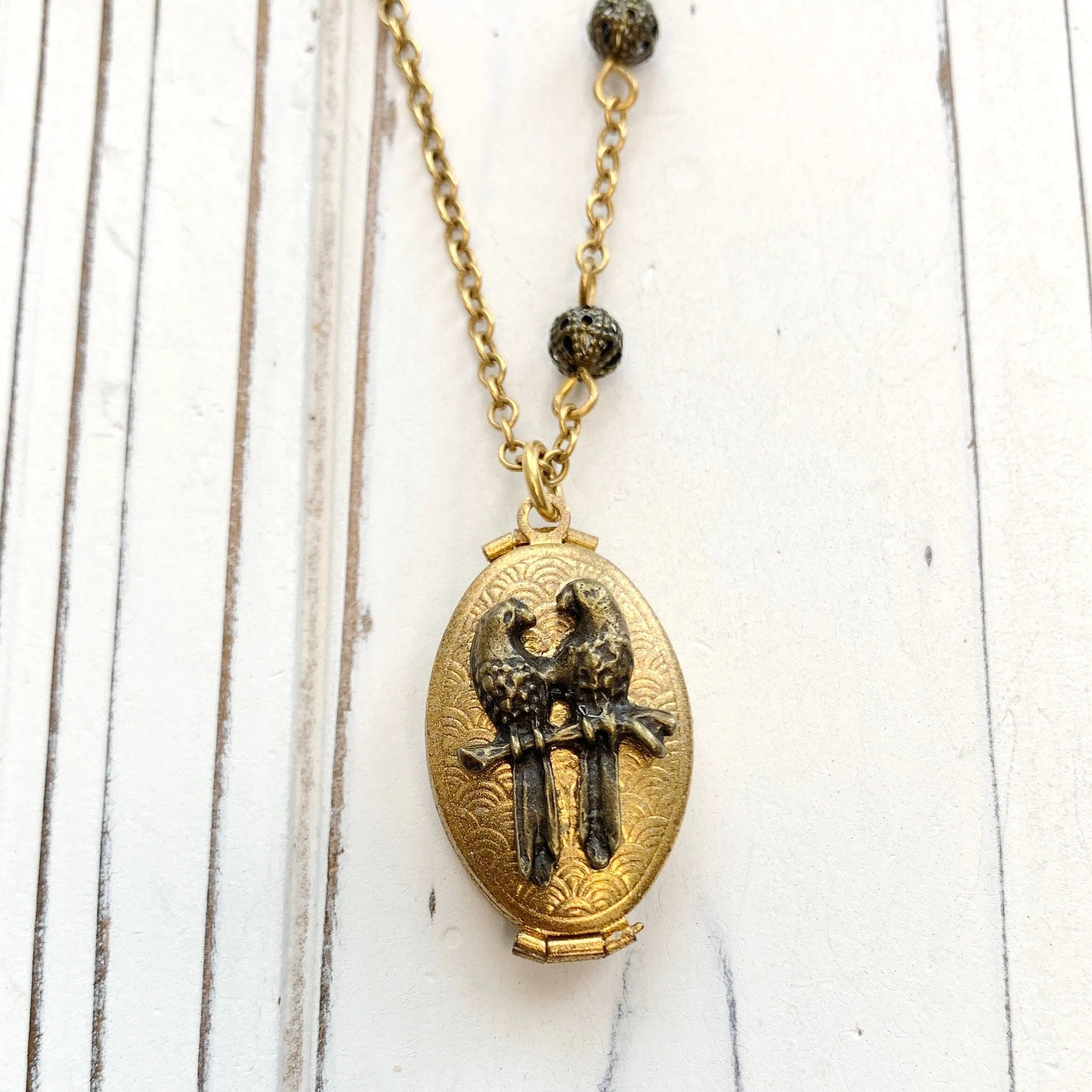 Gilded Lovebird Locket Necklace