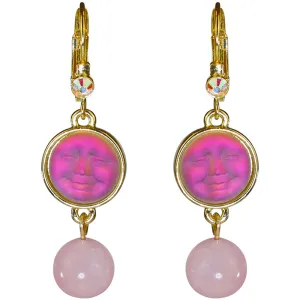 Glass Seaview Moon Rose Quartz Leverback Earrings (Goldtone/Volcano)