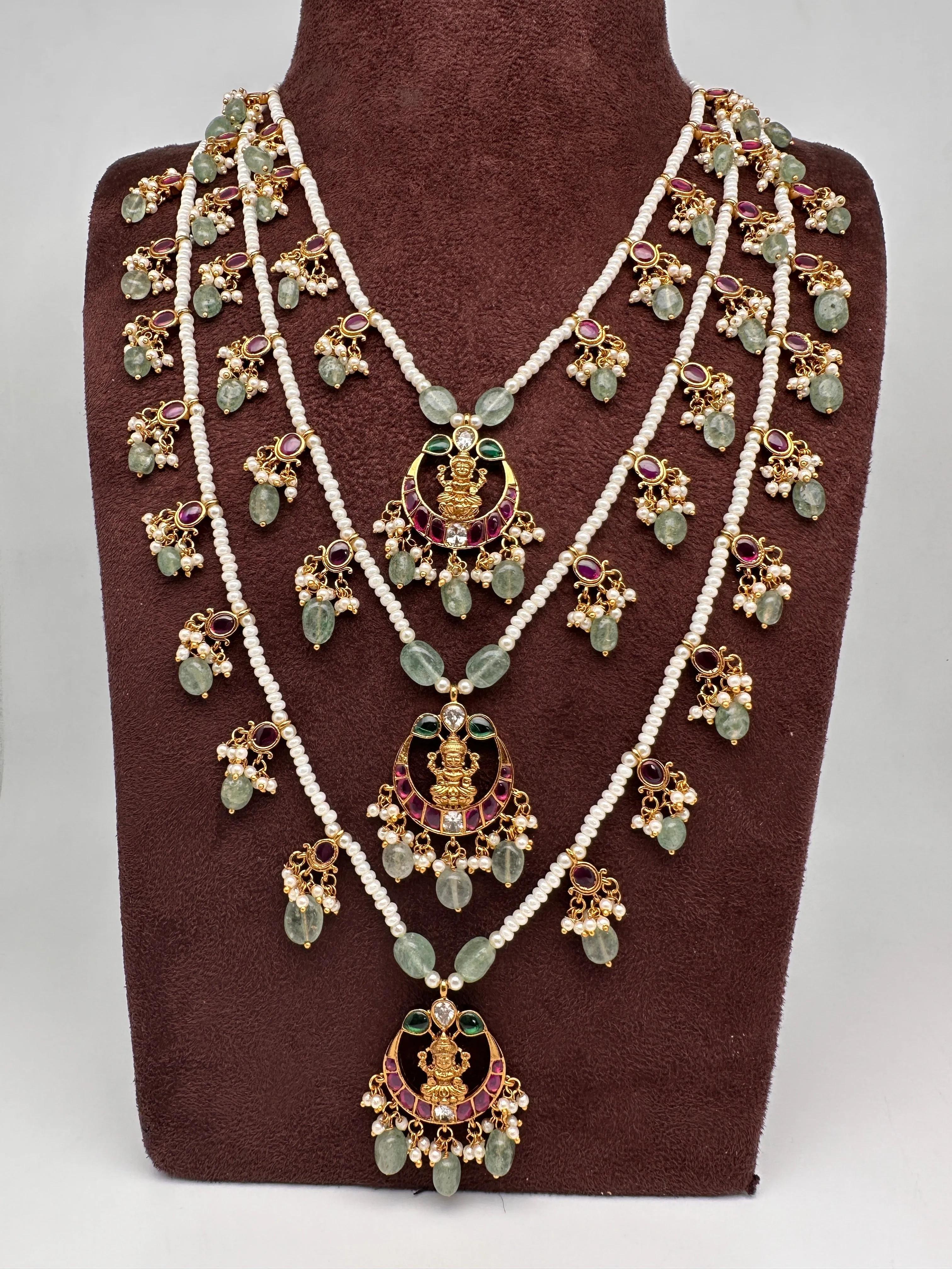 Goddess Lakshmi Teen Lada Multi Layer Pearl Necklace