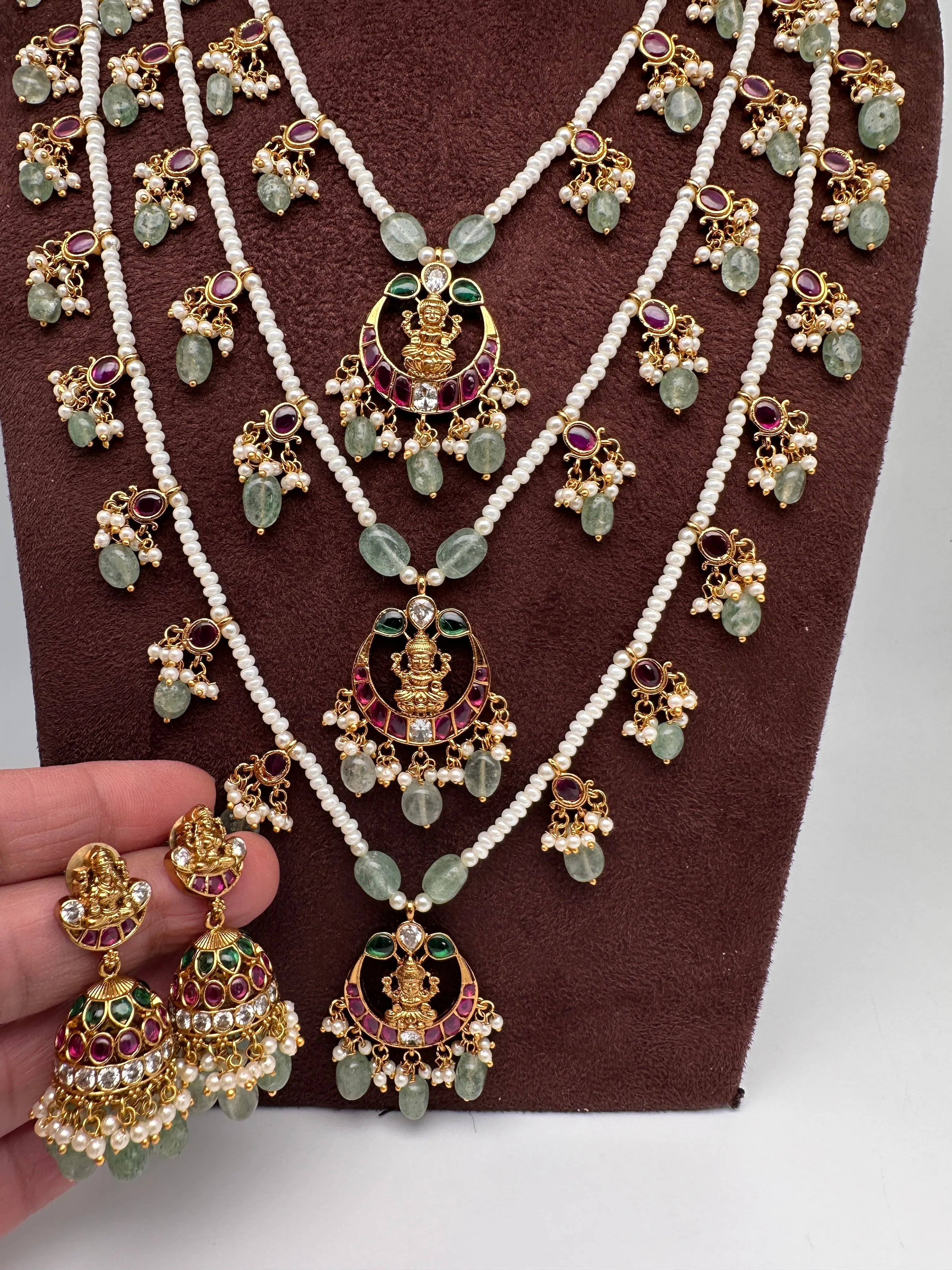 Goddess Lakshmi Teen Lada Multi Layer Pearl Necklace