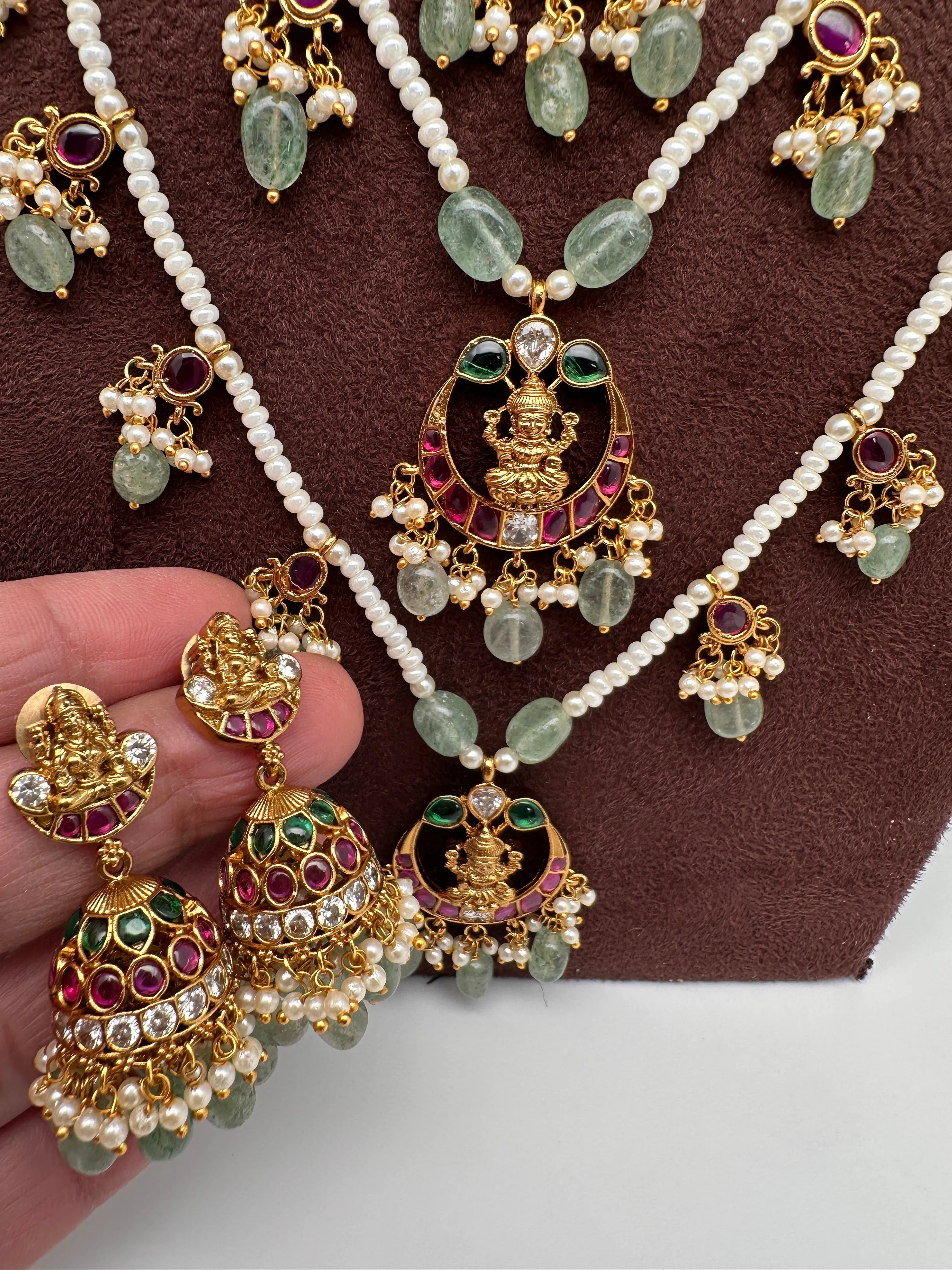 Goddess Lakshmi Teen Lada Multi Layer Pearl Necklace