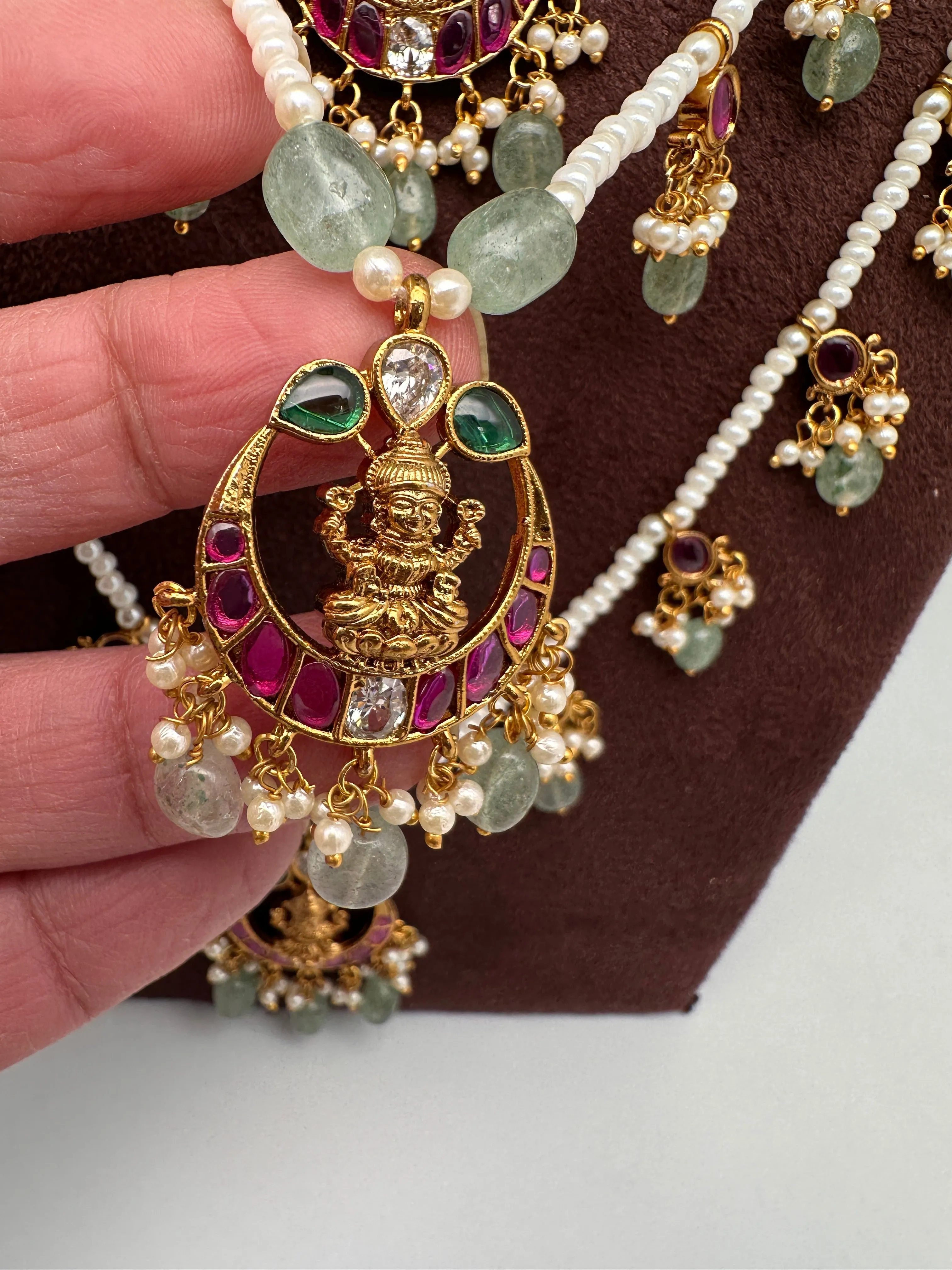 Goddess Lakshmi Teen Lada Multi Layer Pearl Necklace