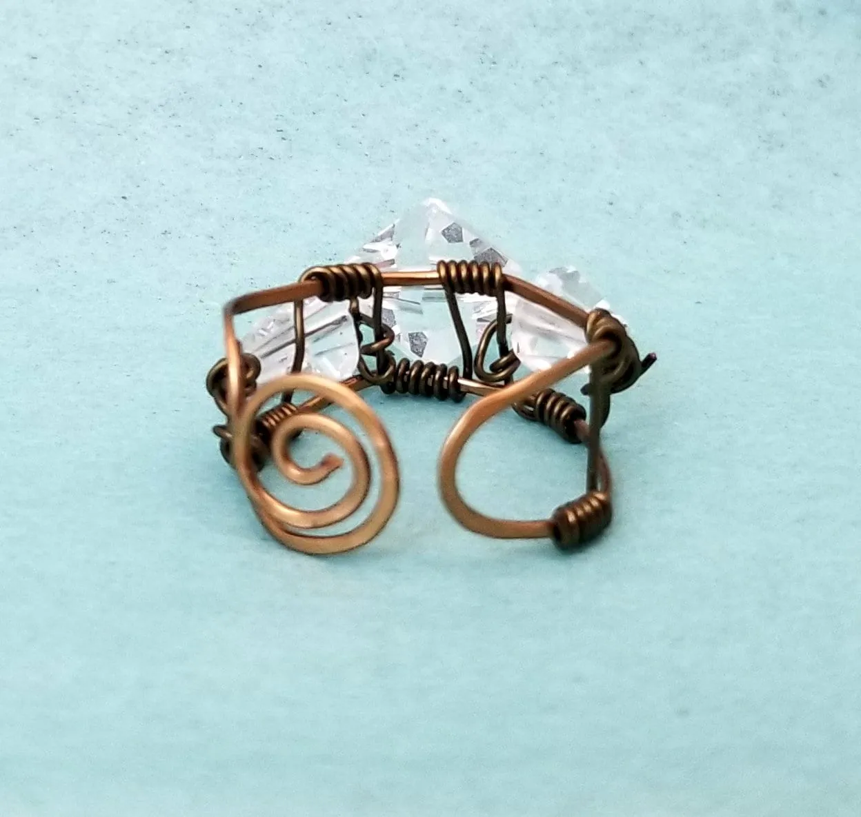 Handmade Crystal Wire Ring, Vintage Look, Adjustable
