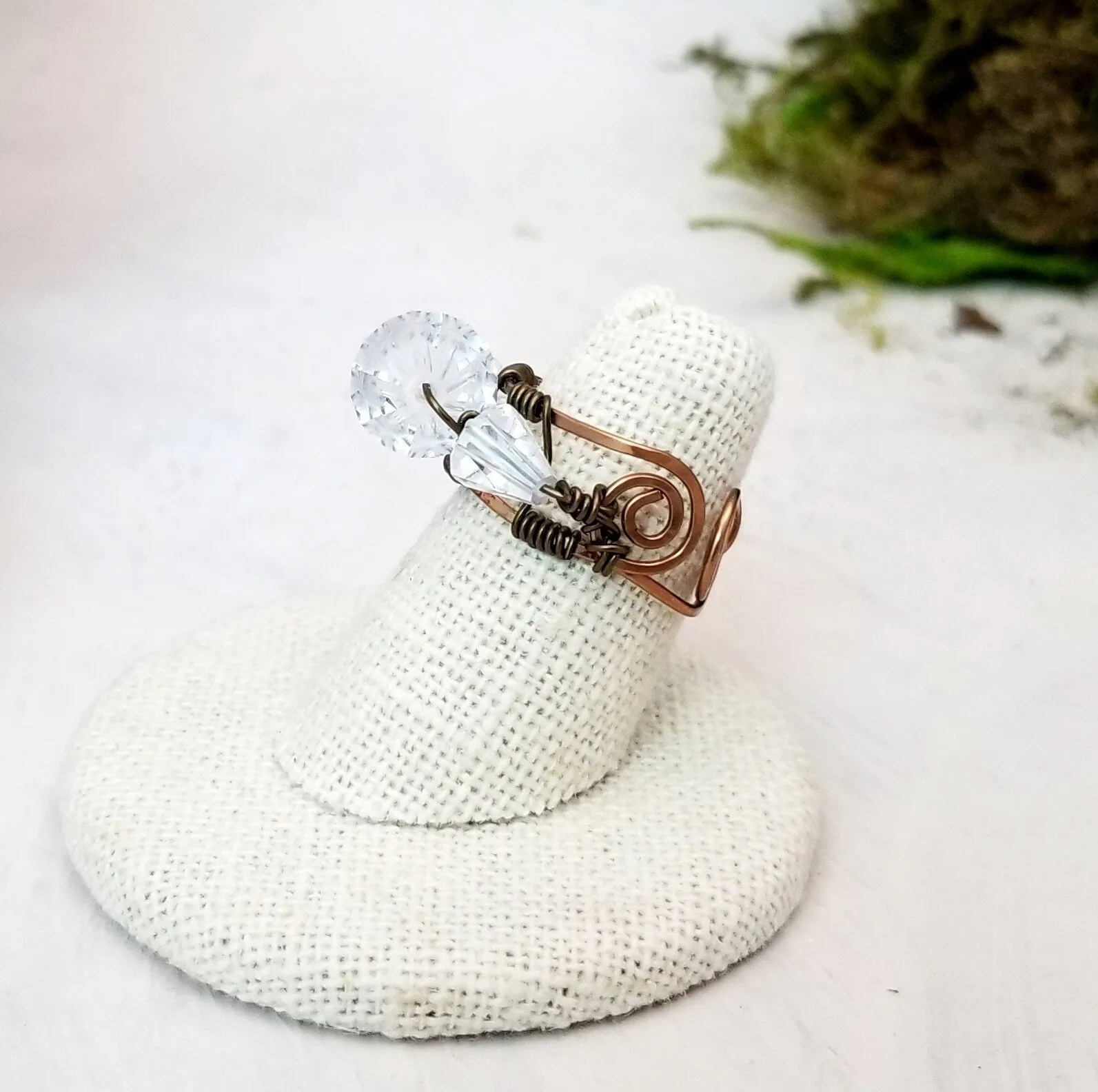 Handmade Crystal Wire Ring, Vintage Look, Adjustable