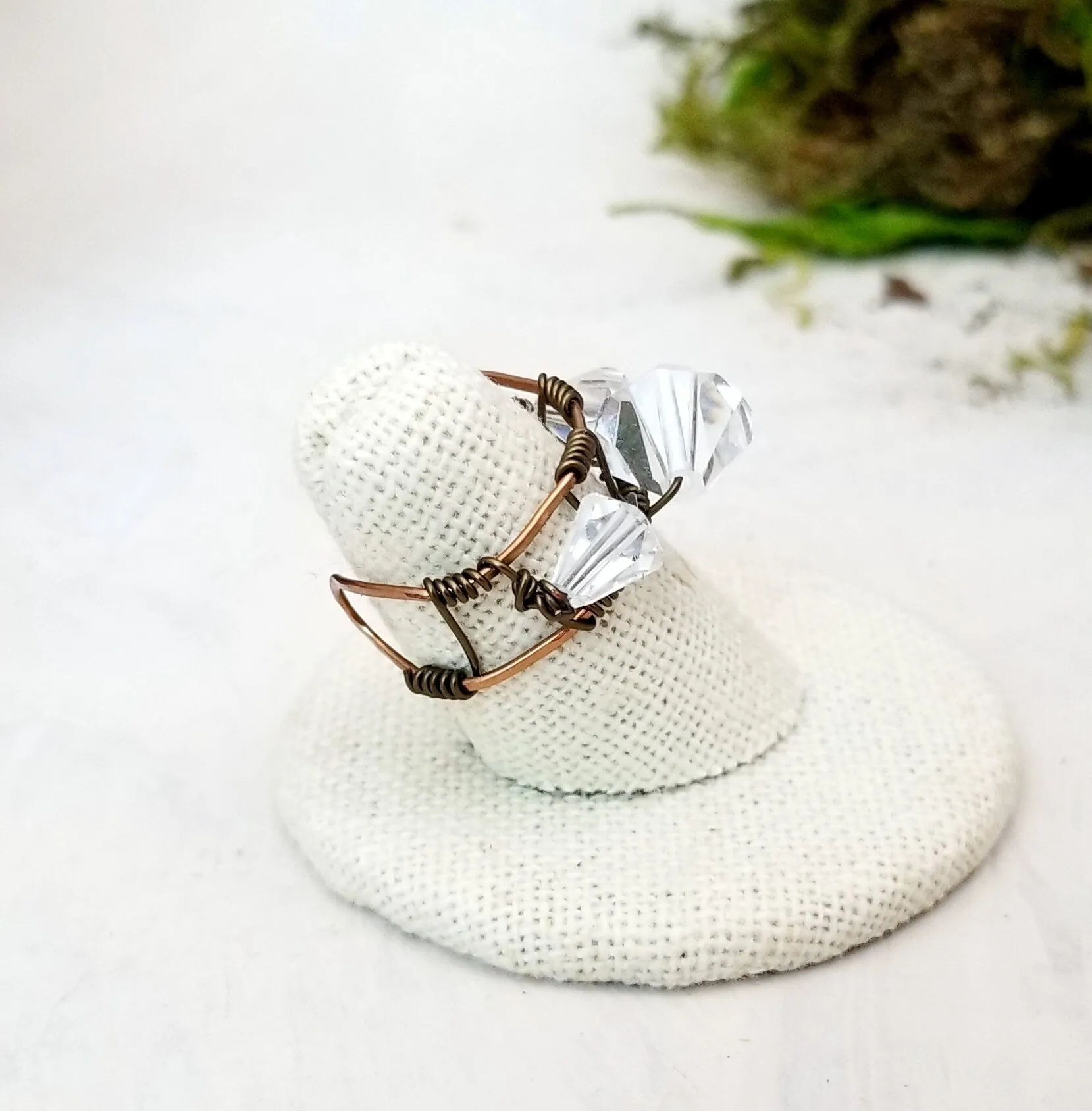Handmade Crystal Wire Ring, Vintage Look, Adjustable