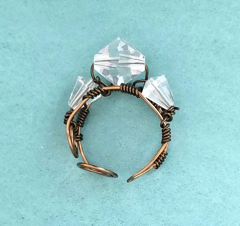 Handmade Crystal Wire Ring, Vintage Look, Adjustable