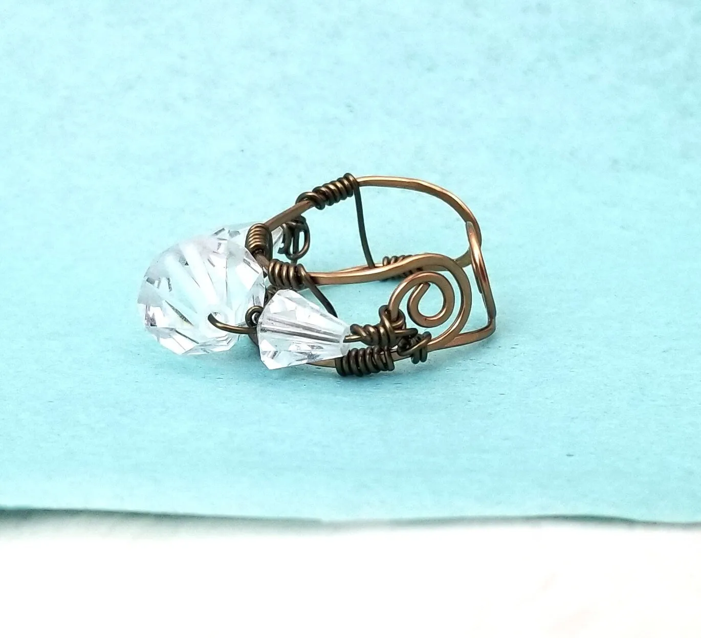 Handmade Crystal Wire Ring, Vintage Look, Adjustable