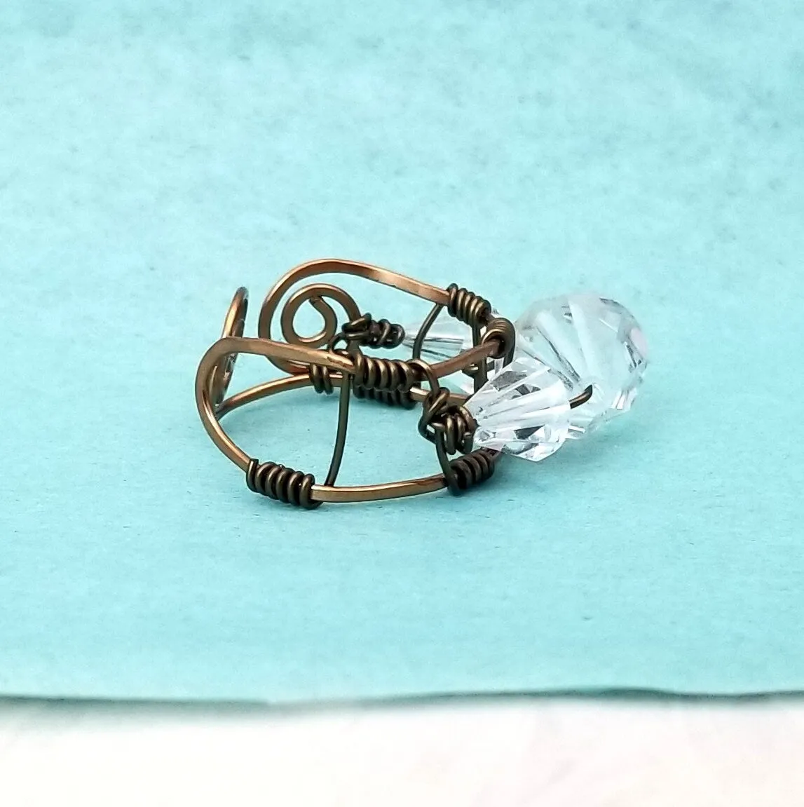 Handmade Crystal Wire Ring, Vintage Look, Adjustable