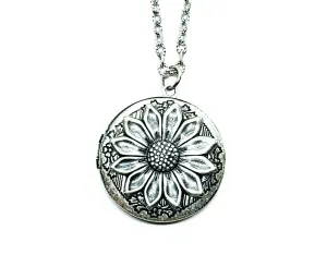 Handmade Oxidized Silver Sunflower Locket Necklace