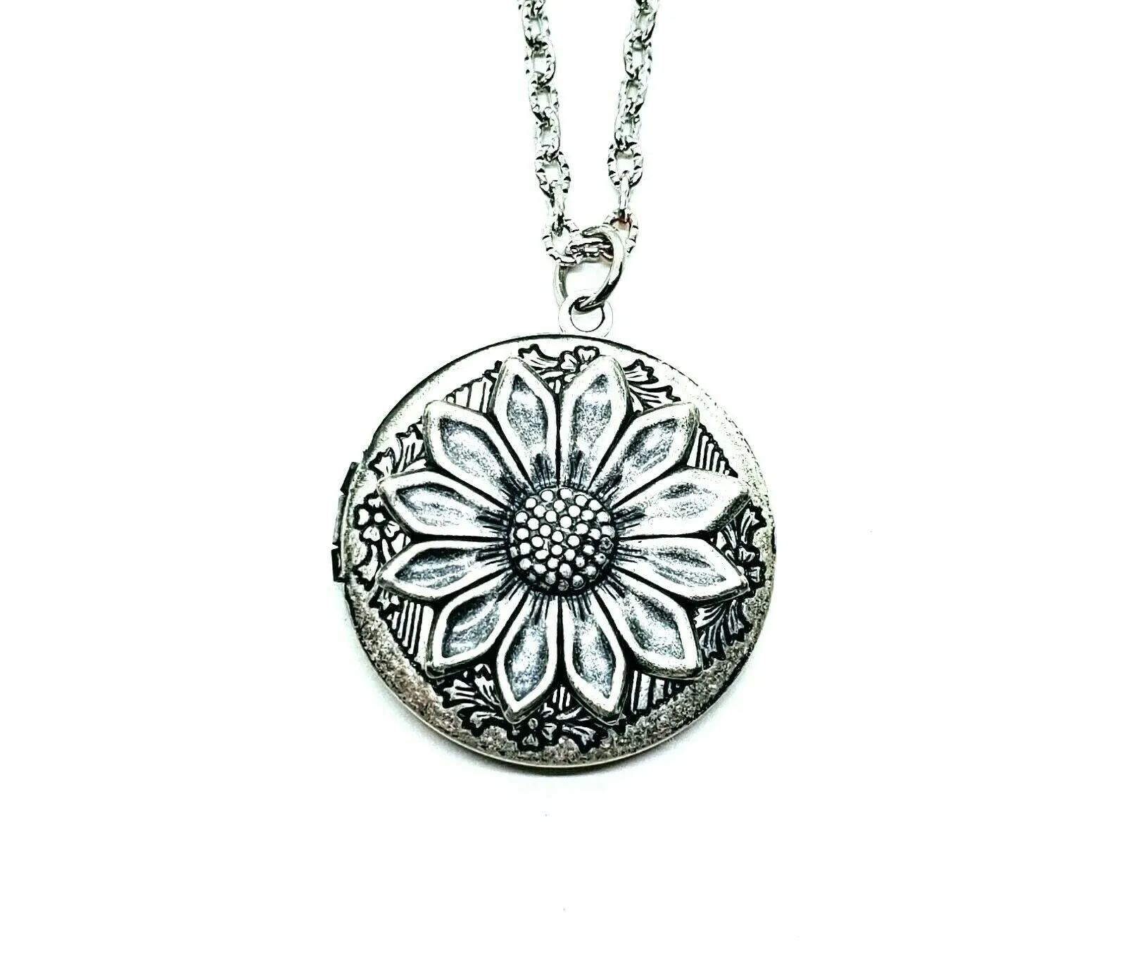Handmade Oxidized Silver Sunflower Locket Necklace