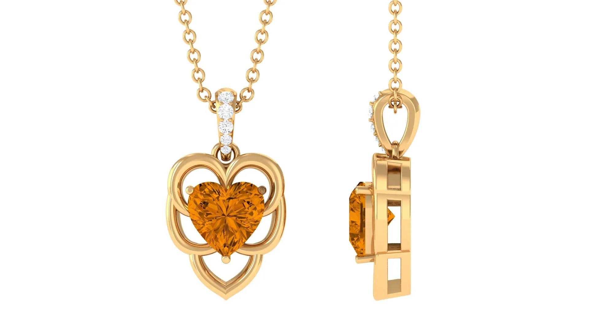 Heart Shape Citrine Pendant with Diamond Accent Bail