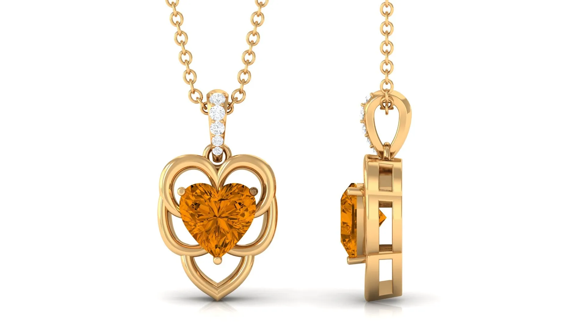 Heart Shape Citrine Pendant with Diamond Accent Bail