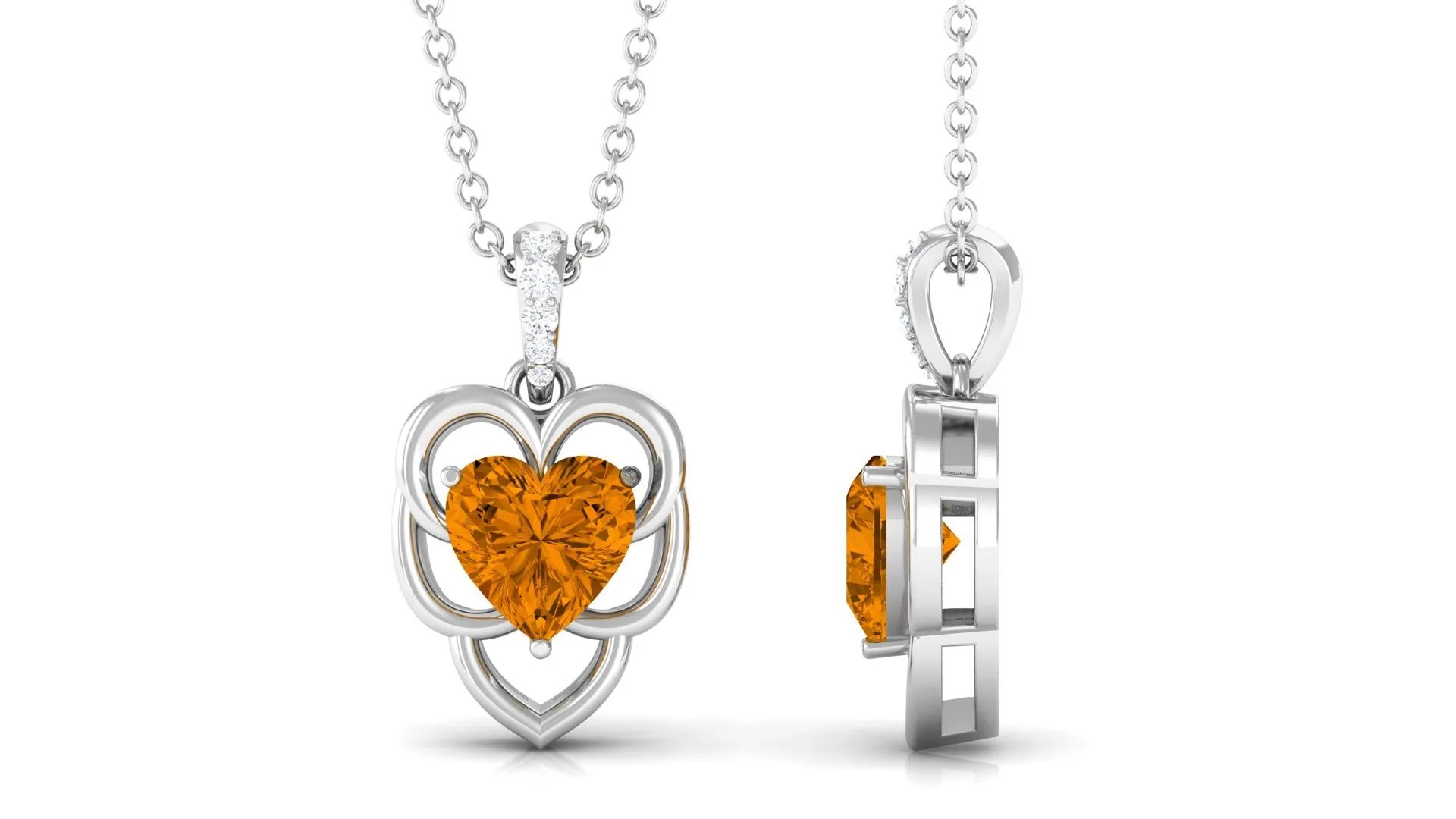 Heart Shape Citrine Pendant with Diamond Accent Bail