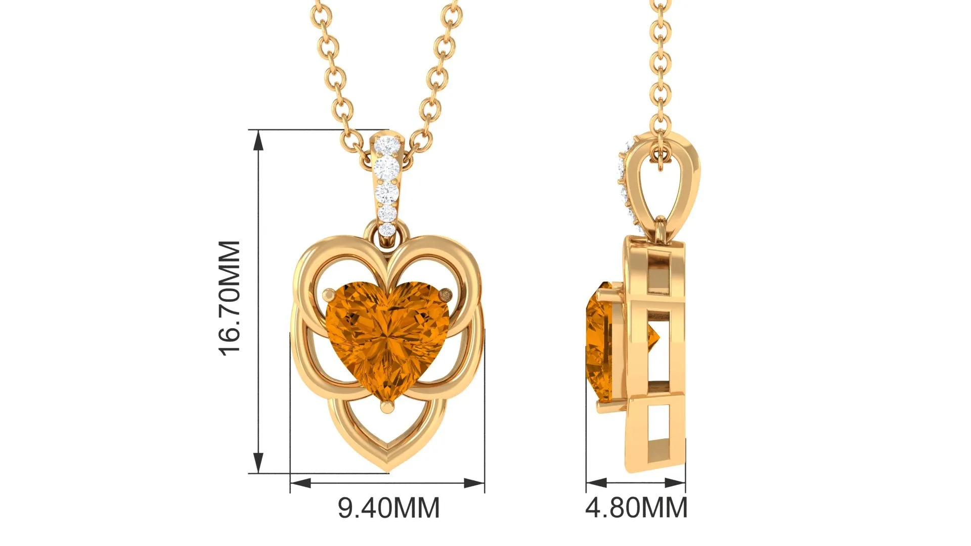 Heart Shape Citrine Pendant with Diamond Accent Bail