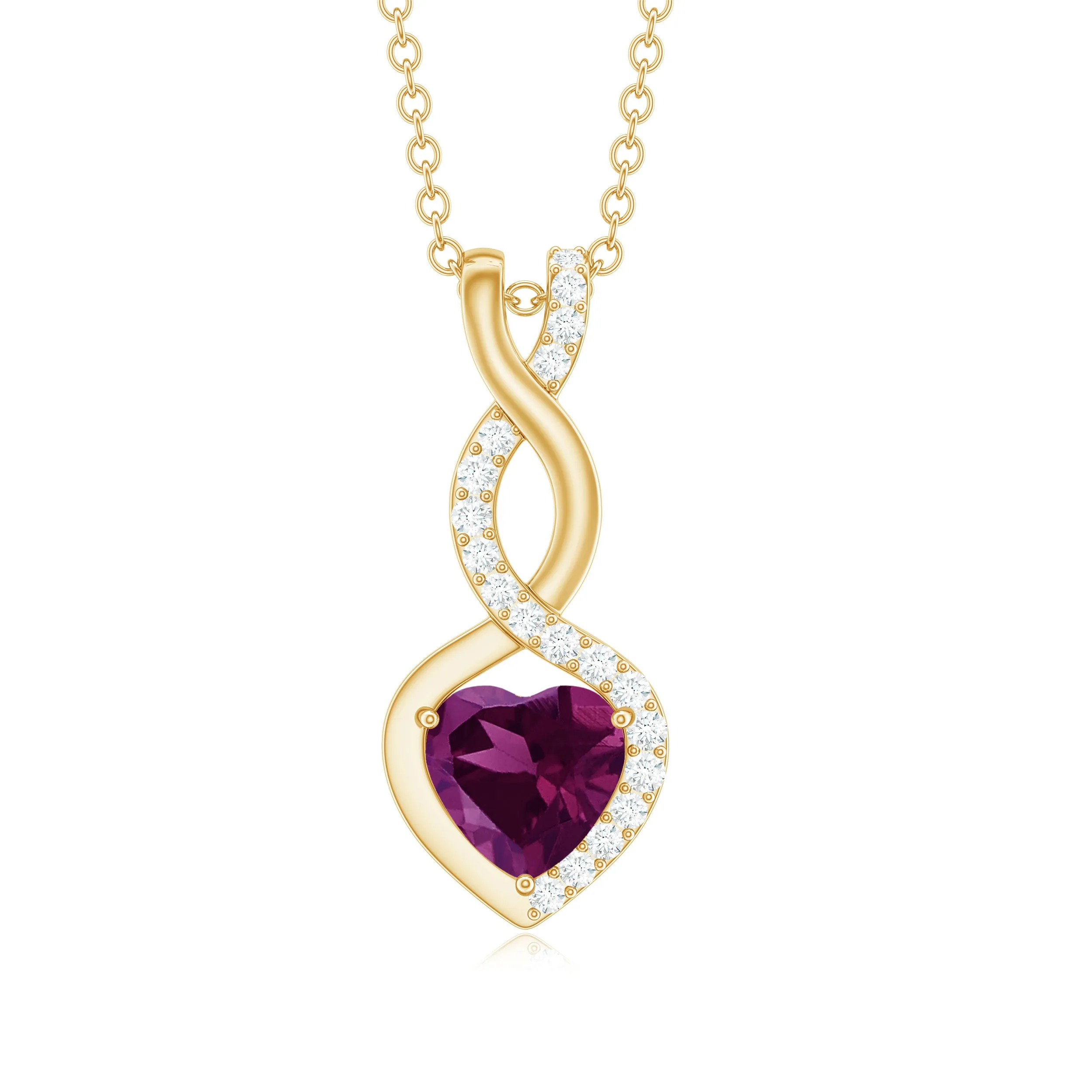 Heart Shape Rhodolite and Diamond Infinity Dangle Pendant