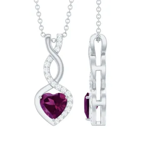 Heart Shape Rhodolite and Diamond Infinity Dangle Pendant