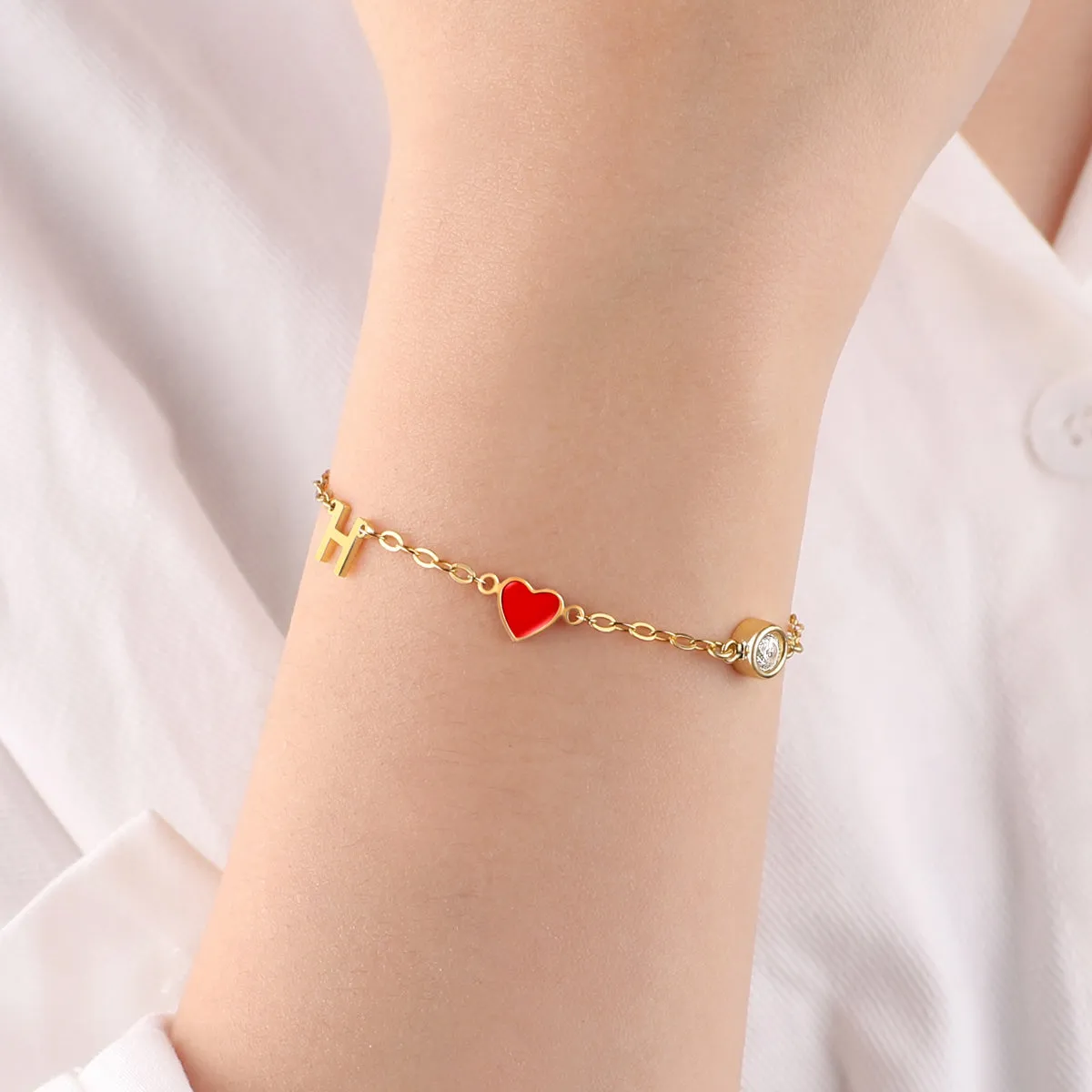 Initial Heart Bracelet with Diamond and Zodiac Accent