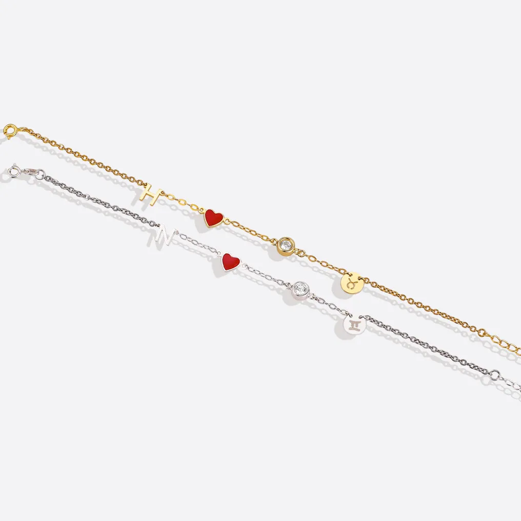 Initial Heart Bracelet with Diamond and Zodiac Accent