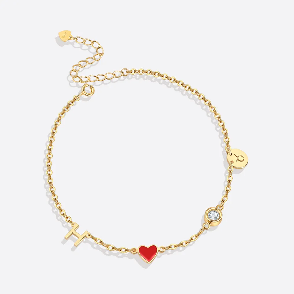 Initial Heart Bracelet with Diamond and Zodiac Accent