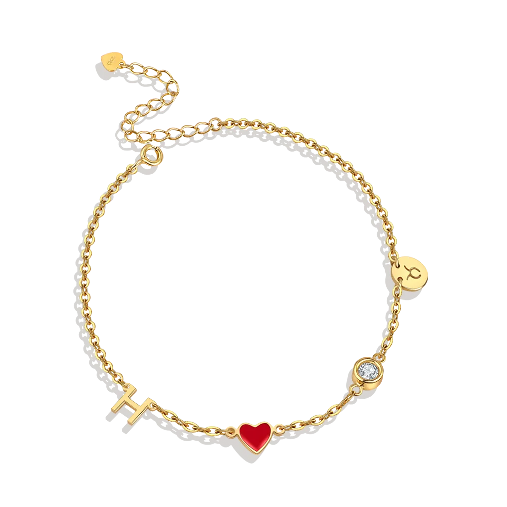 Initial Heart Bracelet with Diamond and Zodiac Accent
