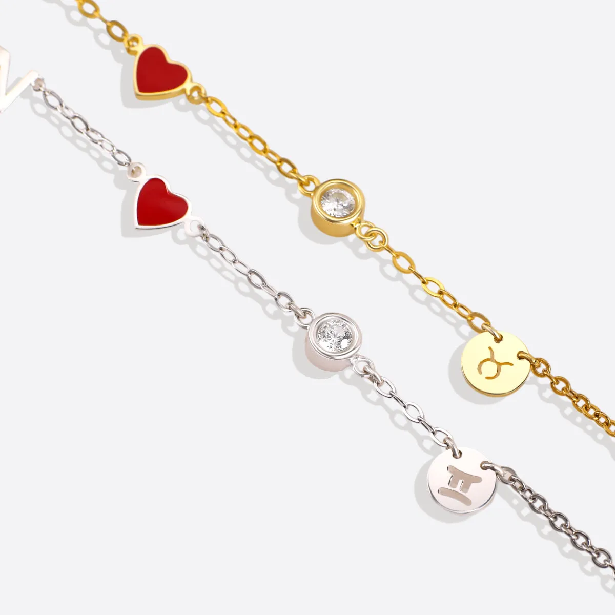 Initial Heart Bracelet with Diamond and Zodiac Accent