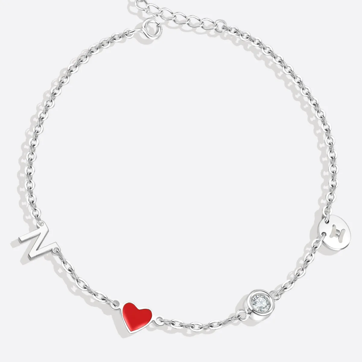 Initial Heart Bracelet with Diamond and Zodiac Accent