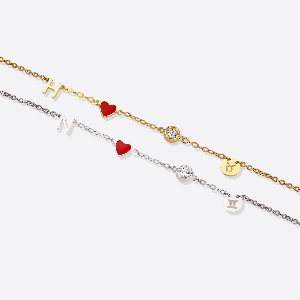 Initial Heart Bracelet with Diamond and Zodiac Accent