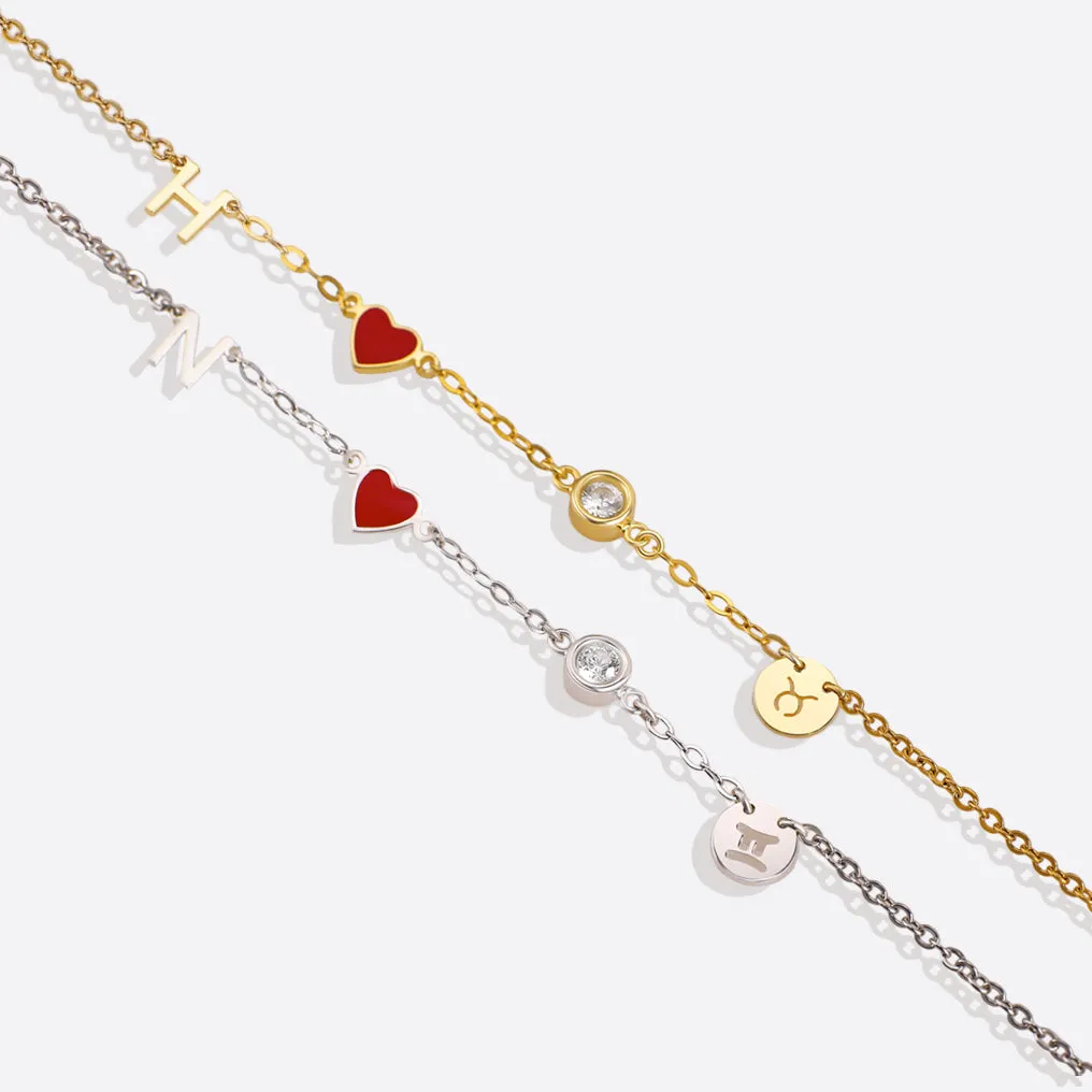 Initial Heart Bracelet with Diamond and Zodiac Accent