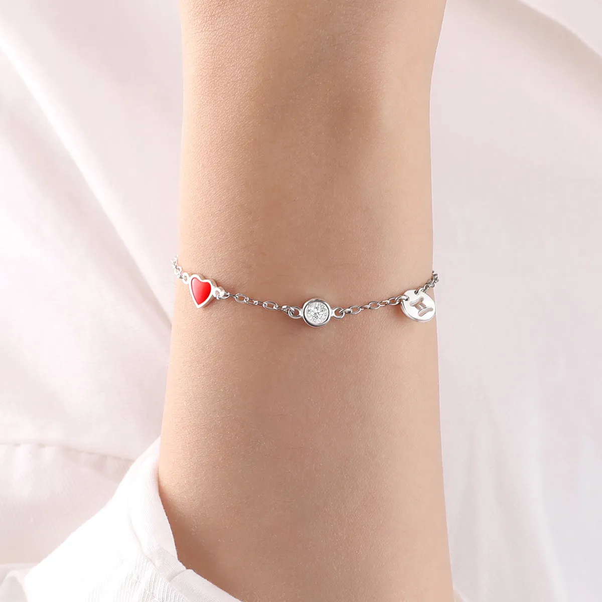 Initial Heart Bracelet with Diamond and Zodiac Accent