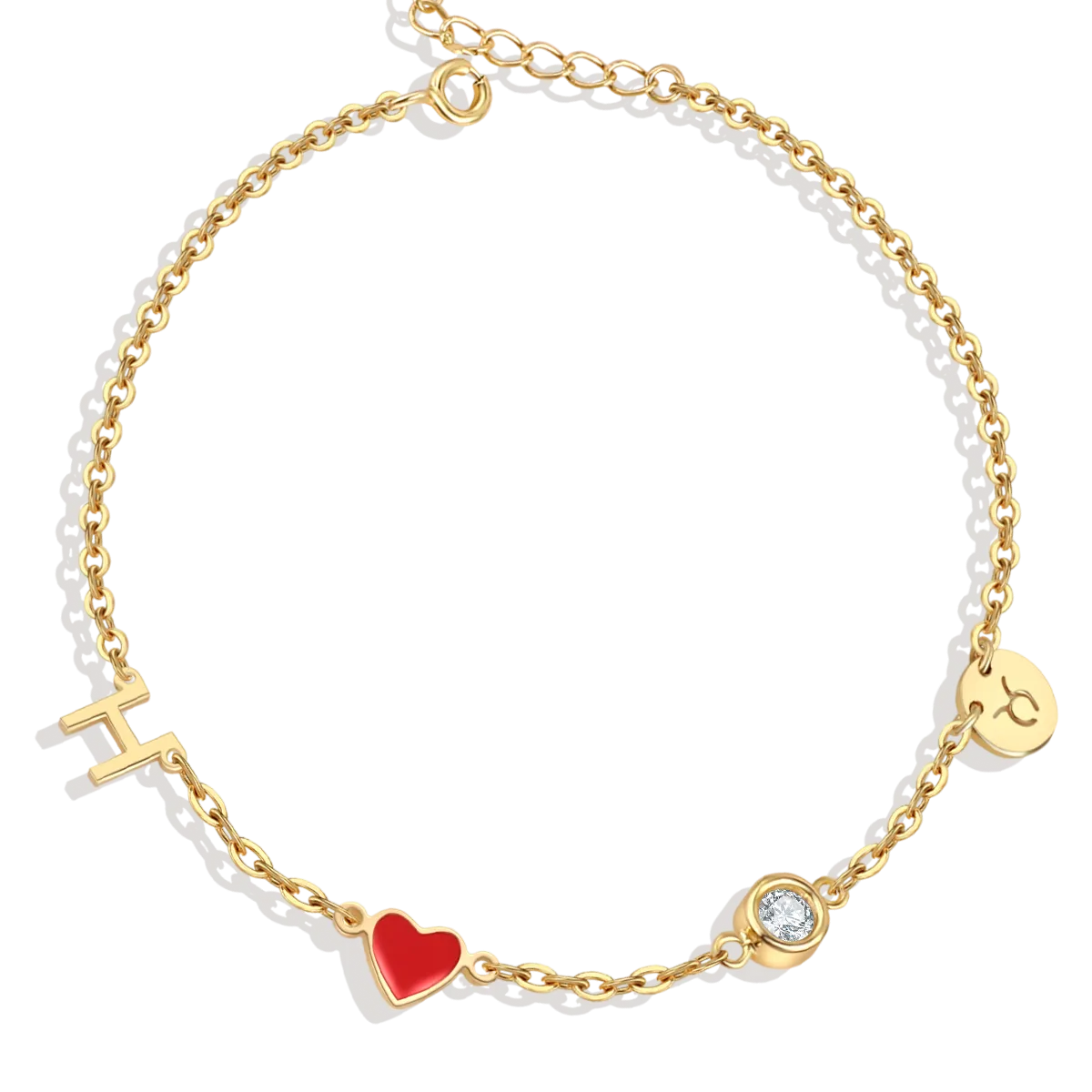 Initial Heart Bracelet with Diamond and Zodiac Accent