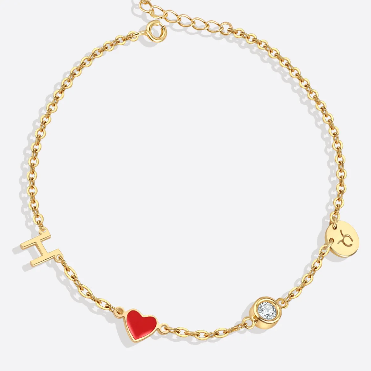 Initial Heart Bracelet with Diamond and Zodiac Accent