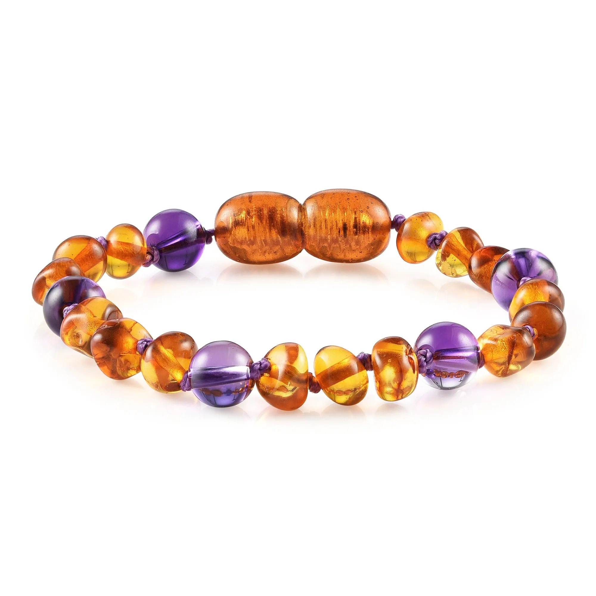 Kids | Amethyst   Cognac Amber Bracelet