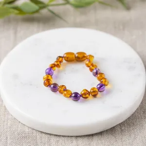 Kids | Amethyst   Cognac Amber Bracelet