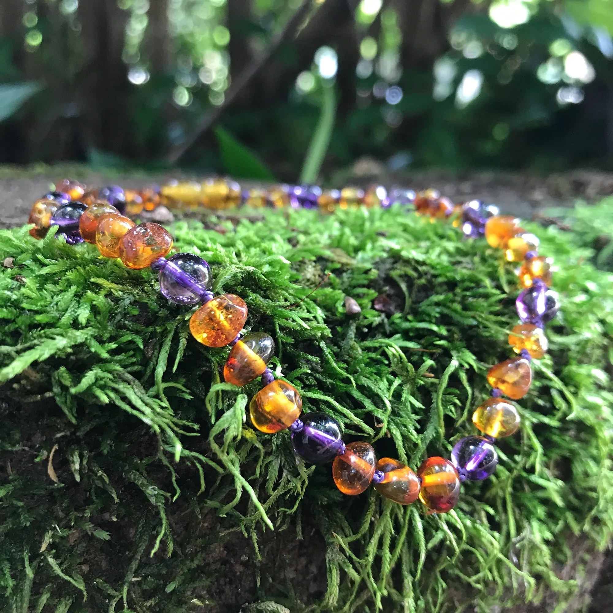 Kids | Amethyst   Cognac Amber Necklace