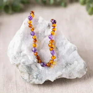 Kids | Amethyst   Cognac Amber Necklace