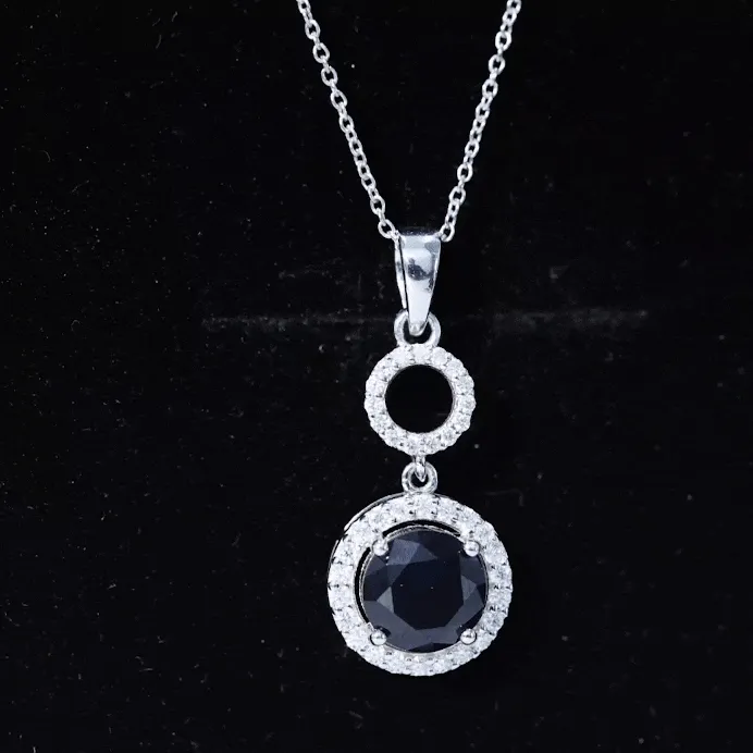 Lab-Created Blue Sapphire Halo Dangle Pendant with Moissanite