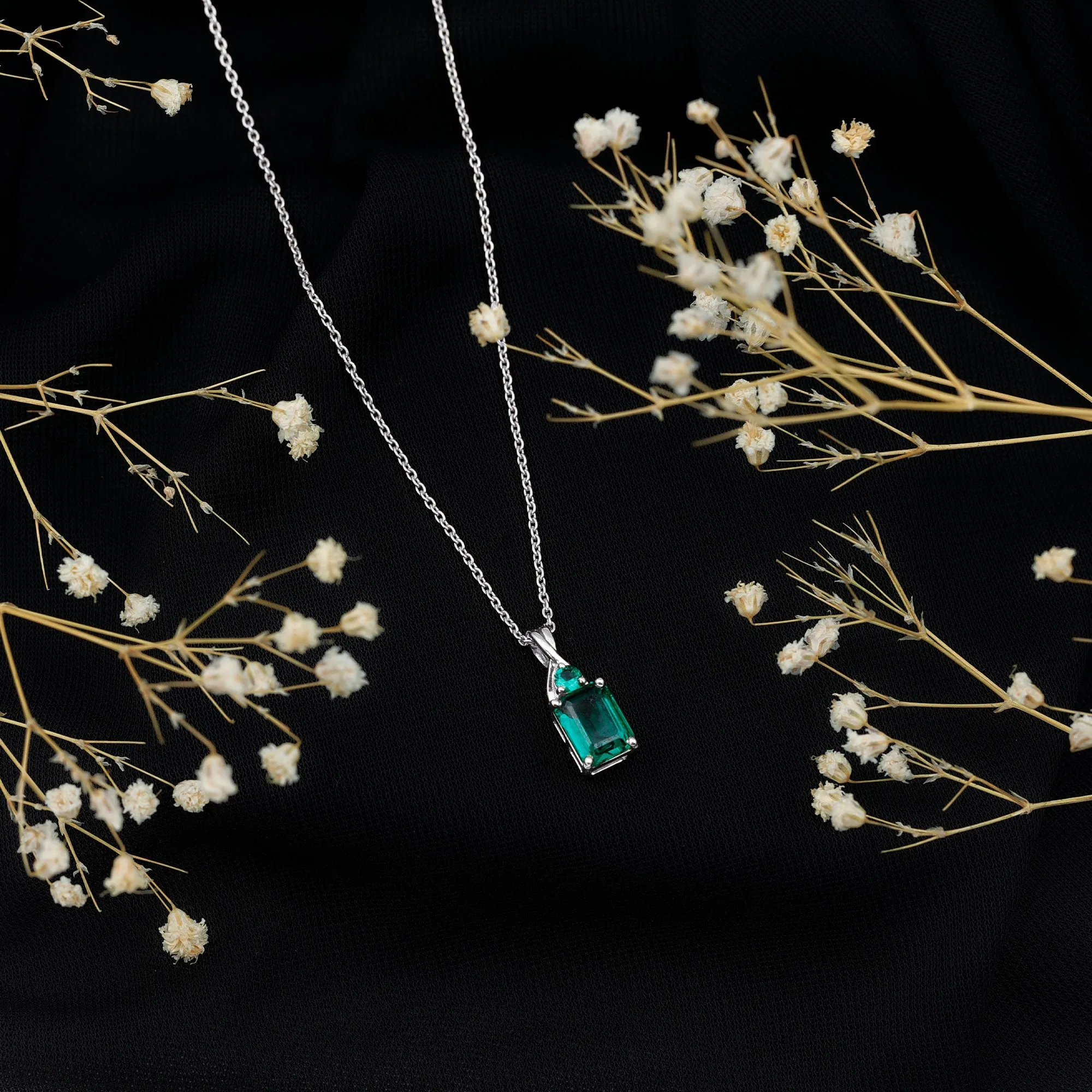 Lab Created Emerald Solitaire Pendant Necklace