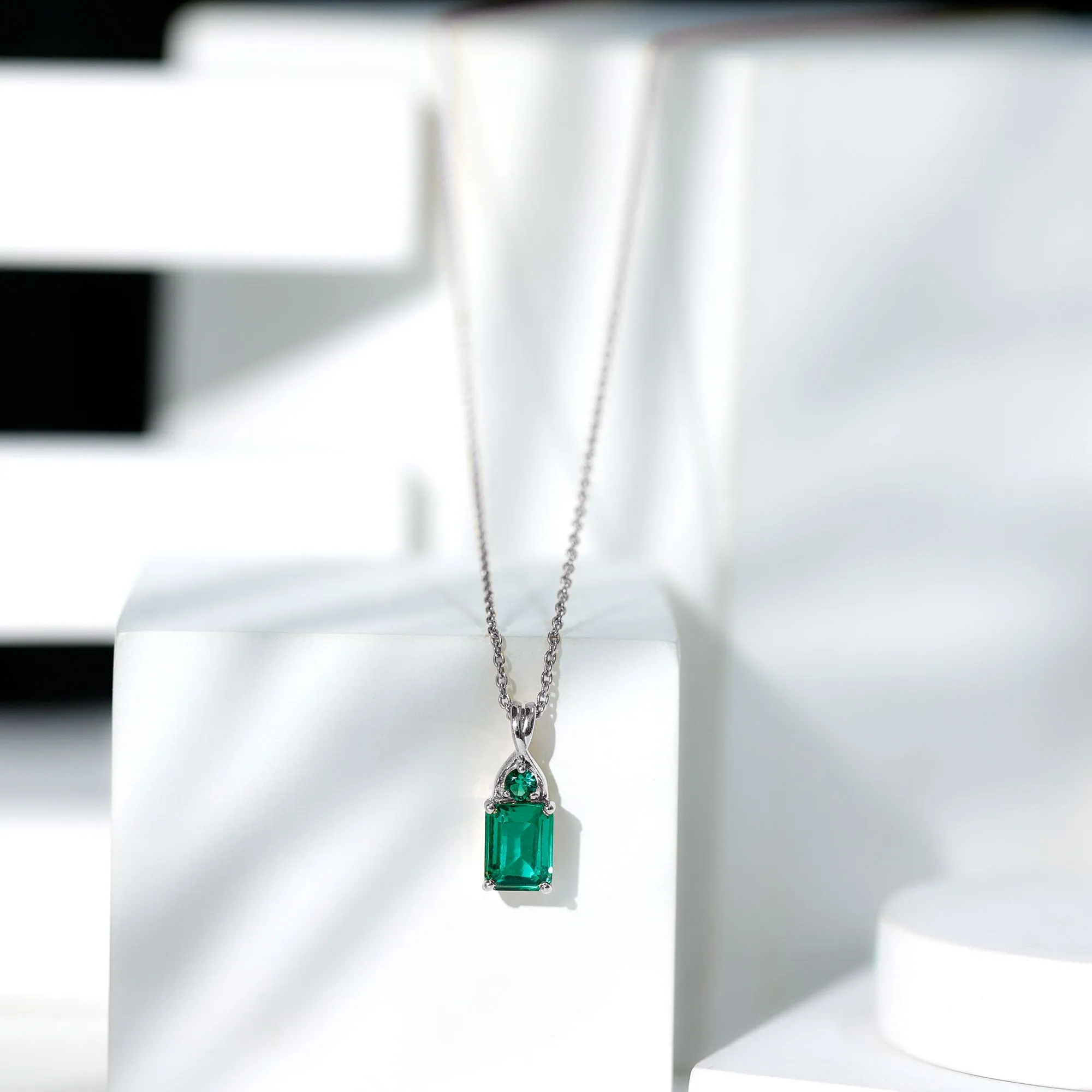 Lab Created Emerald Solitaire Pendant Necklace