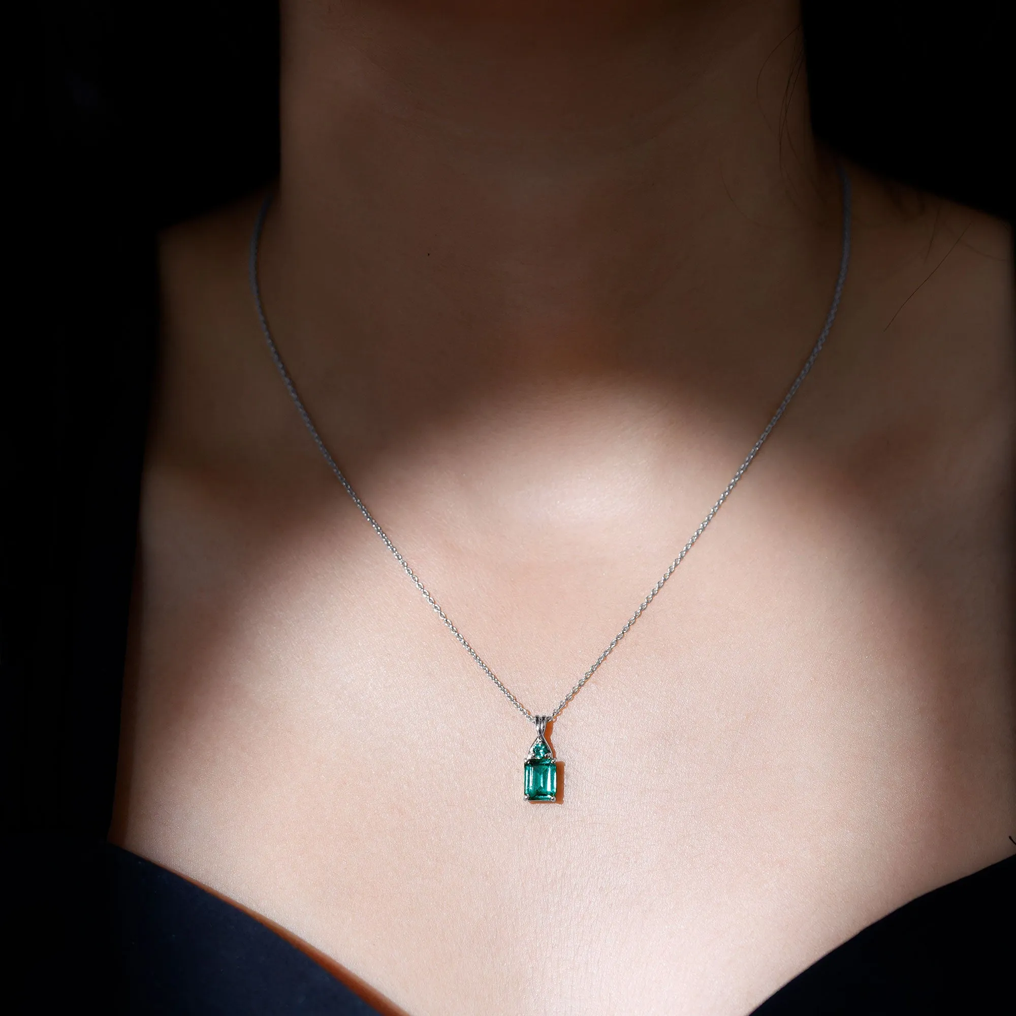 Lab Created Emerald Solitaire Pendant Necklace