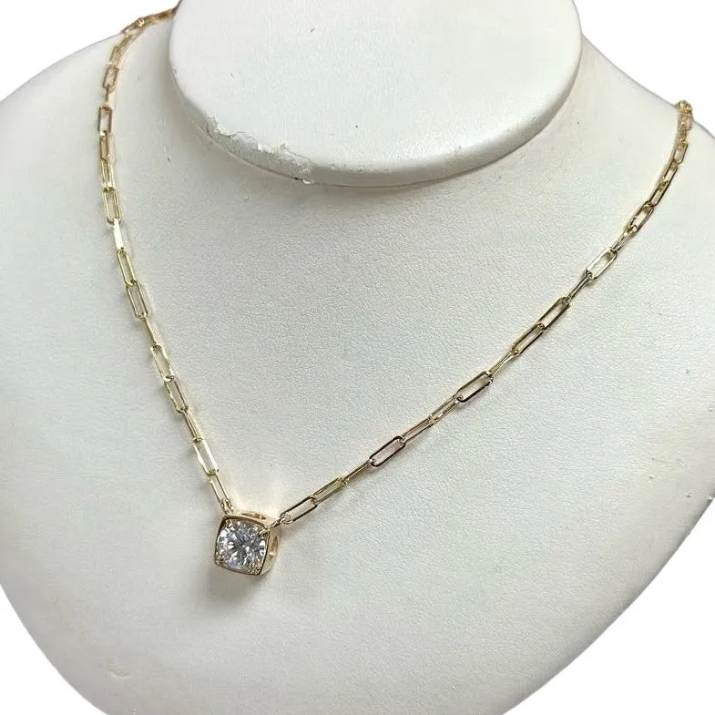 Lab Grown Diamond Solitaire Necklace Paperclip Chain