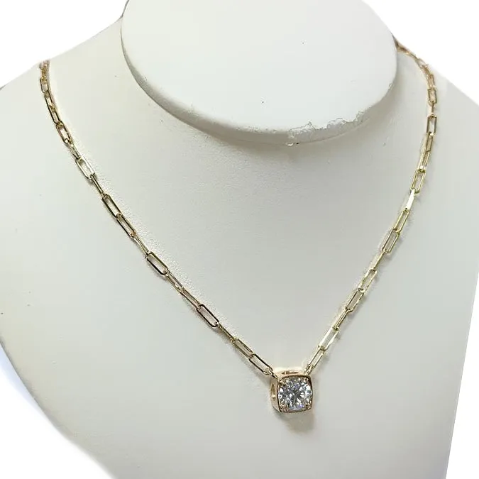 Lab Grown Diamond Solitaire Necklace Paperclip Chain