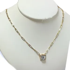 Lab Grown Diamond Solitaire Necklace Paperclip Chain