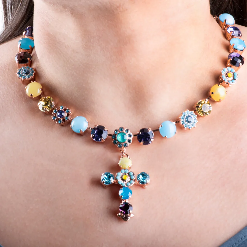 Large Daisy Necklace With Cross in "Vineyard Veranda" *Custom*