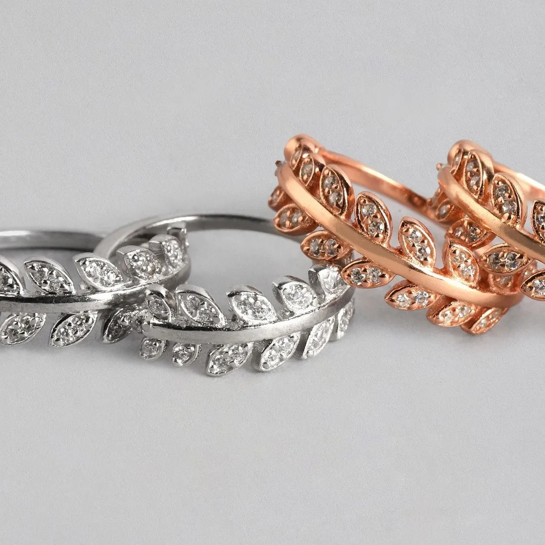 Leafy Silver Adjustable Rodium-Rose Gold 925 Silver Toe Ring Combo