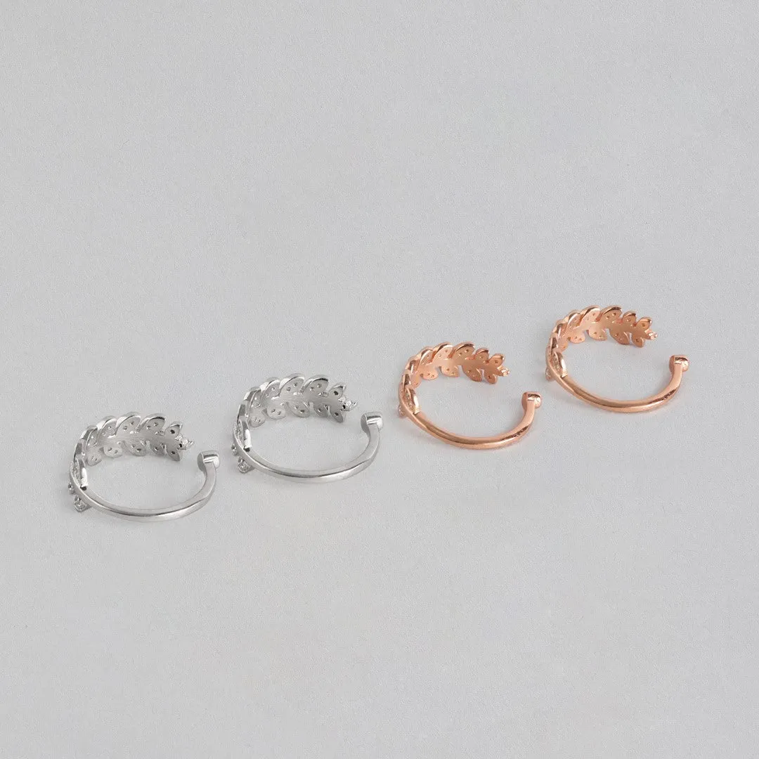 Leafy Silver Adjustable Rodium-Rose Gold 925 Silver Toe Ring Combo