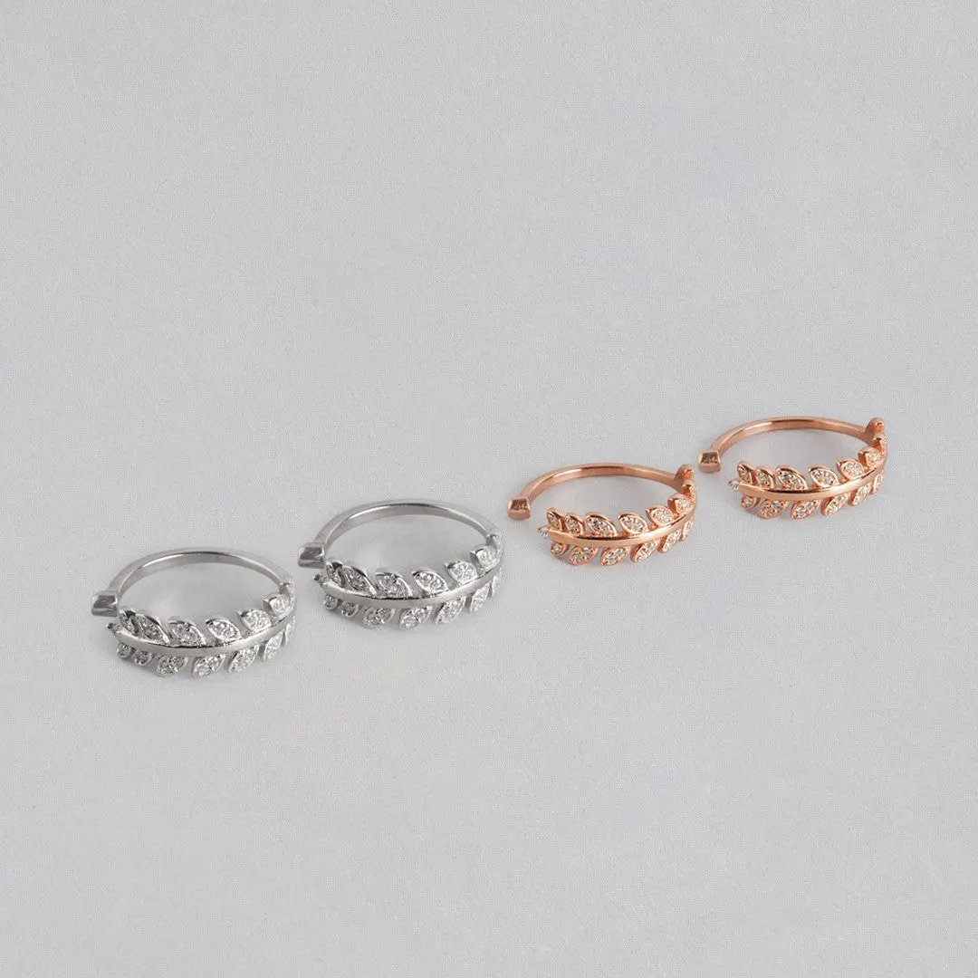 Leafy Silver Adjustable Rodium-Rose Gold 925 Silver Toe Ring Combo