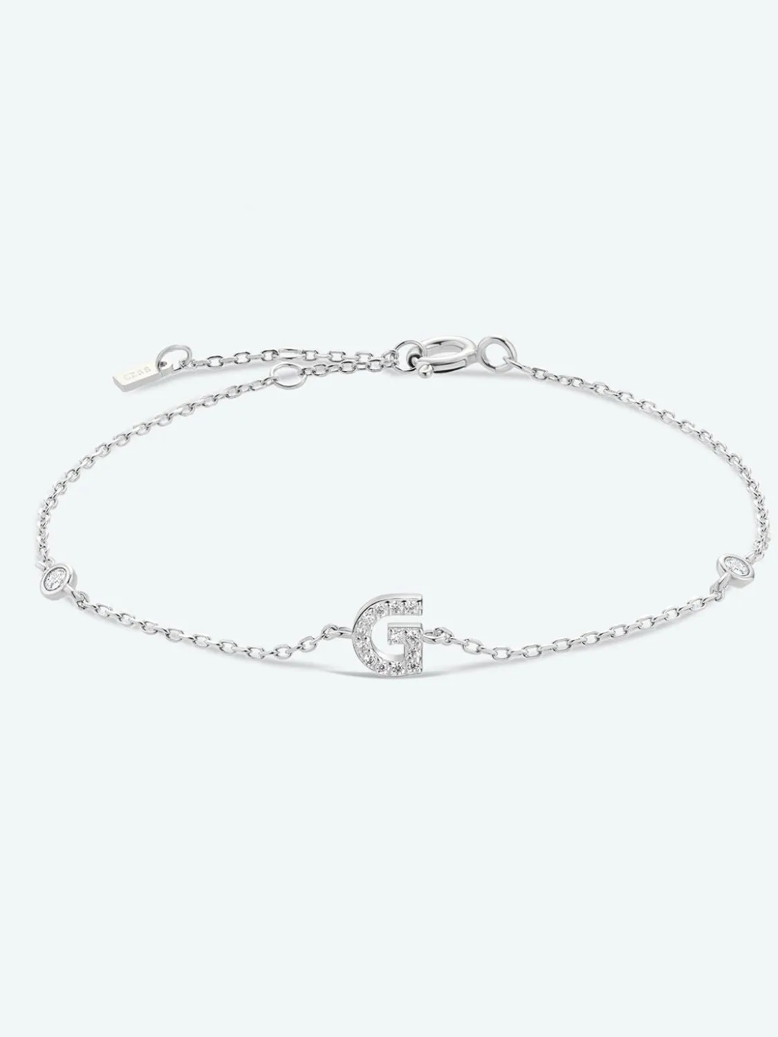 Letter Initial Bracelet, 925 Sterling Silver Bracelet, G To K Cubic Zirconia Letter Bracelet