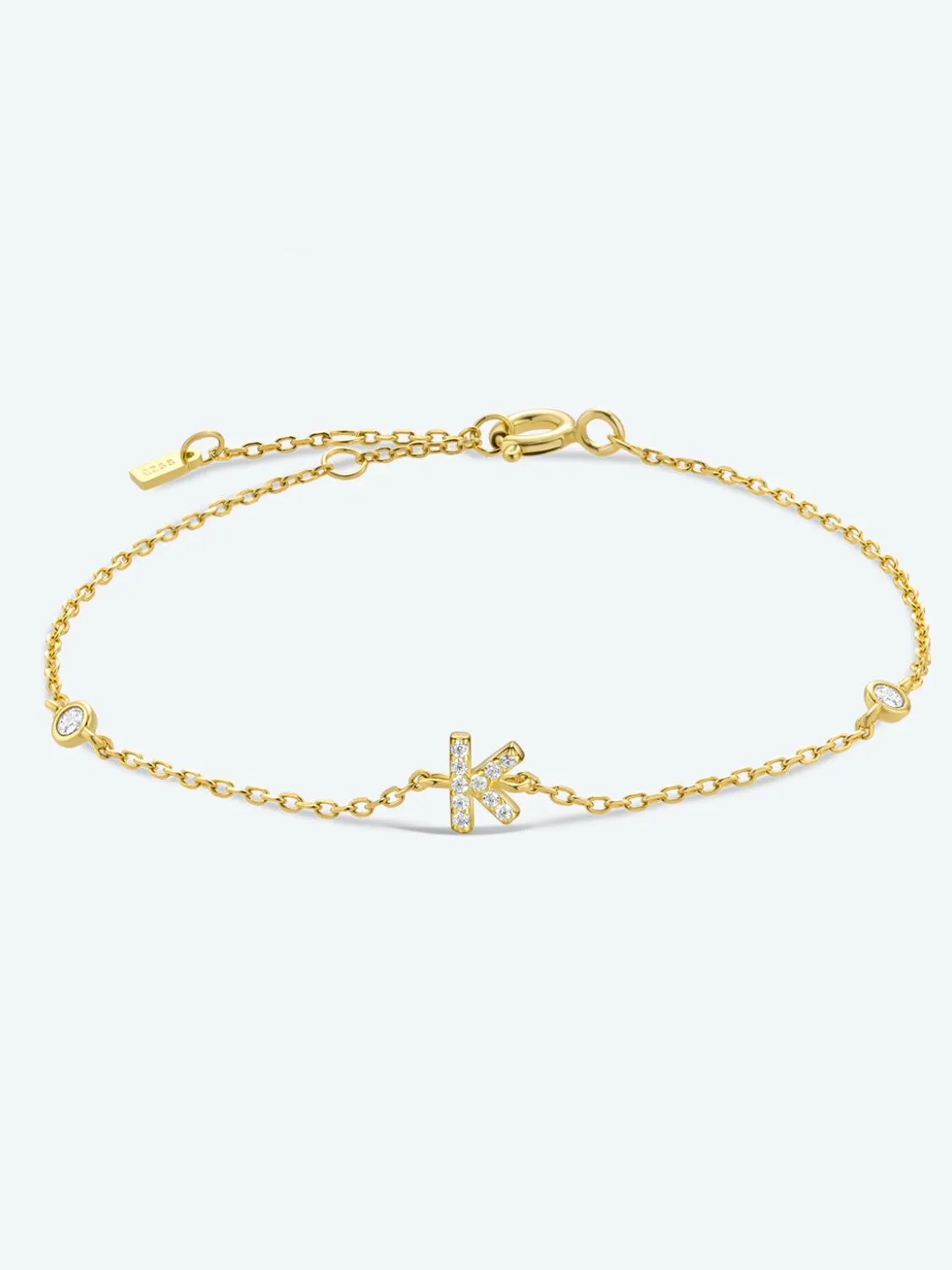 Letter Initial Bracelet, 925 Sterling Silver Bracelet, G To K Cubic Zirconia Letter Bracelet